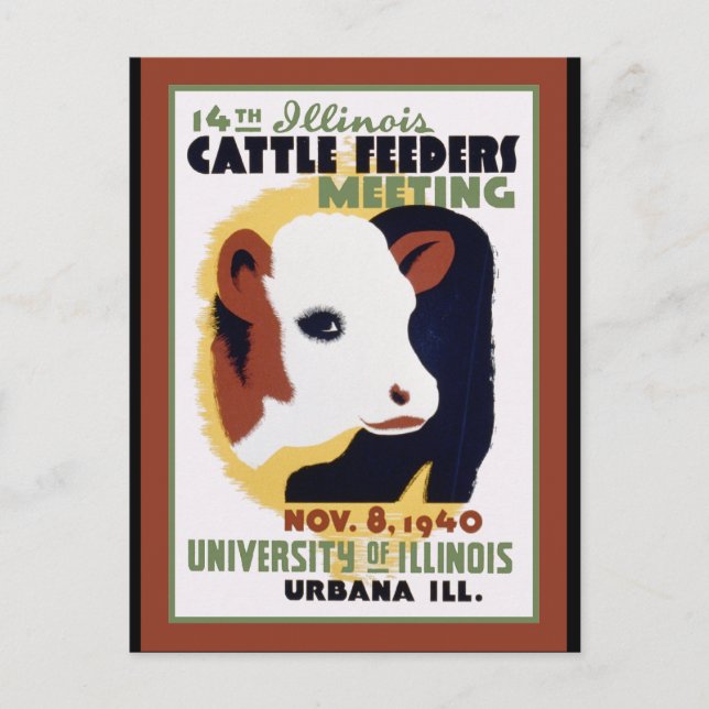 Urbana Illnois Cattle Matande Poster Vykort (Framsida)