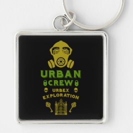 Urbex för stadsprospektering fyrkantig silverfärgad nyckelring
