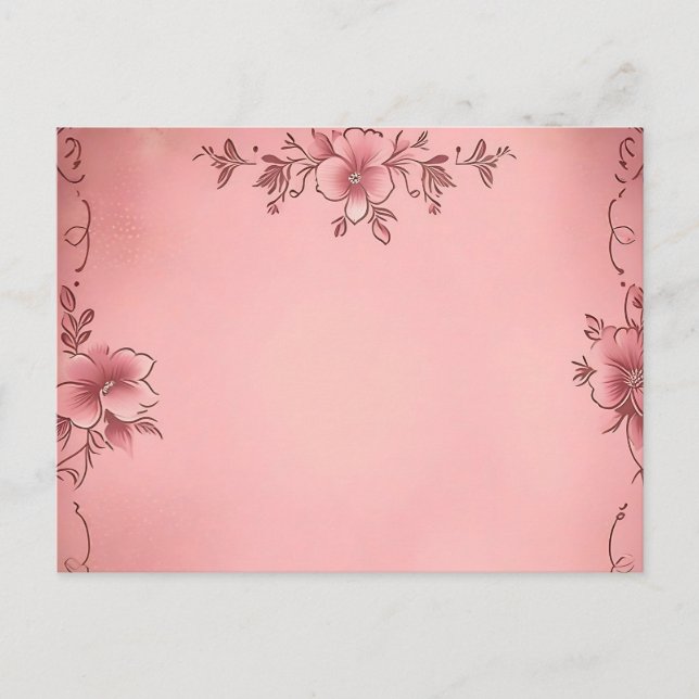 Urblekt blommönster på rosa bakgrund vykort (Framsida)