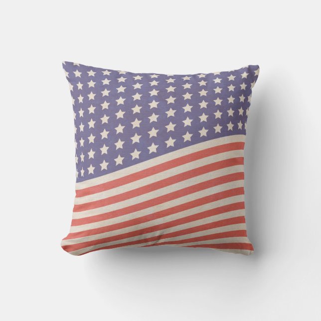 Urblekt vintageamerikanska flagganstars och kudde (Framsida)
