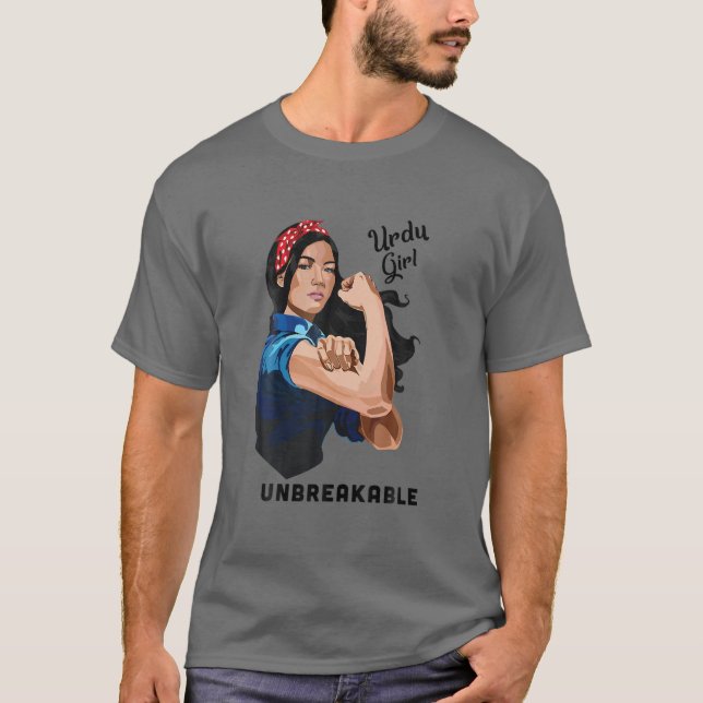 Urdu Girl Unbryable Rosie Riveter Retro Proud Han T Shirt (Framsida)