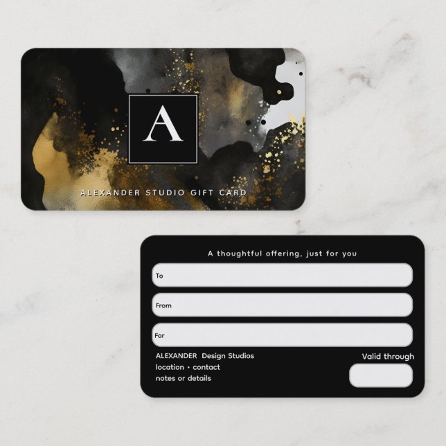 Urer Svep | Svart Guld Abstrakt Design Visitkort (Fram/baksida)