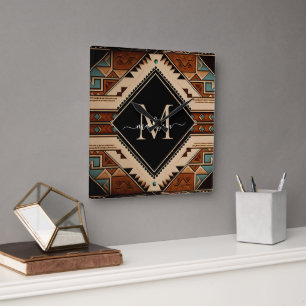 Urinhemska indianerkultur Boho-stil monogram Fyrkantig Klocka