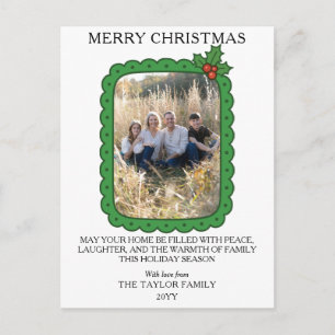 Urklippt Handritad Jullycka Familjefoto Helg Vykort