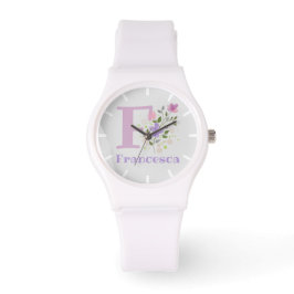 Urklocka i blomsterdesign med namn och initial armbandsur