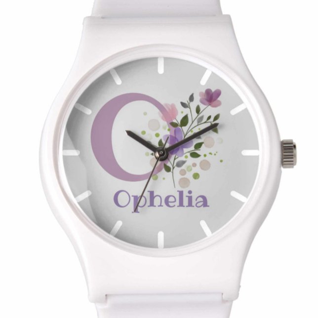 Urklocka i blomsterdesign med namn och initial armbandsur (Skapare uppladdad)