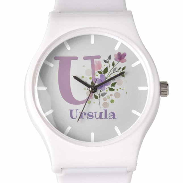 Urklocka i blomsterdesign med namn och initial armbandsur (Skapare uppladdad)