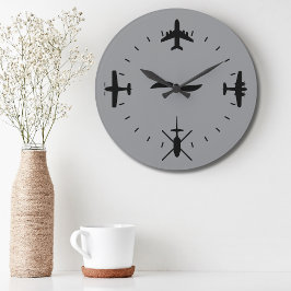 Urklocka med flygplansikoner Cool Pilot Aviation Stor Klocka