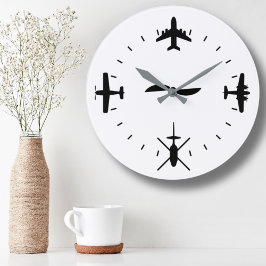 Urklocka med flygplansikoner Cool Pilot Aviation Stor Klocka