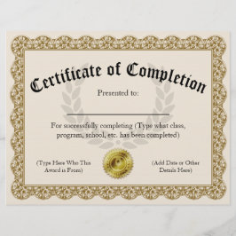 Urkund om genomförande Guld Anpassningsbar 8.5x11