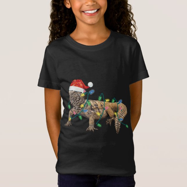 Uromastyx jul Ljus Santa Hat Dabb Lizard M T Shirt (Framsida)