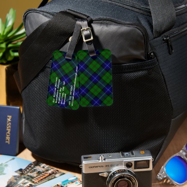 Urquhart tartan blue grönt plaid bagagebricka (Fram & Baksida)