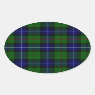 Urquhart tartan blue grönt plaid ovalt klistermärke