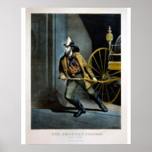 urrier & Ives Lithograph - American Fireman Always