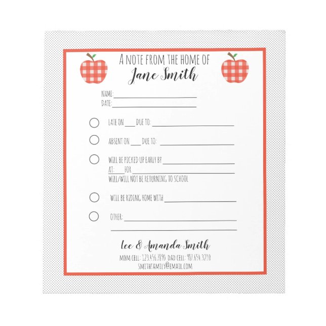 Ursäkta för Red Play Apple School-anteckning Anteckningsblock (Framsida)