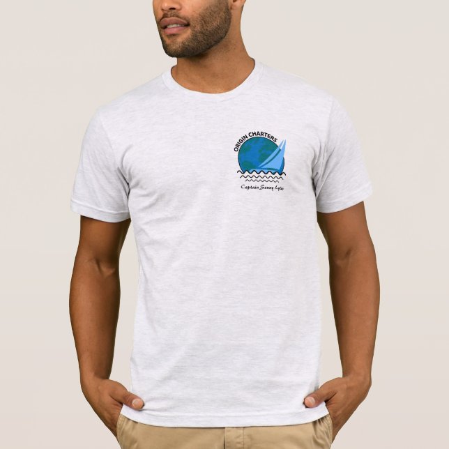 "Ursprung charters" båtkapten Ash Vivid tryckning T Shirt (Framsida)