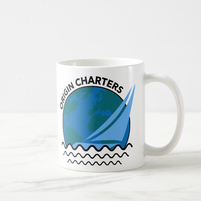 "Ursprung Charters" Segelbåt Logotyp / Slogan Clas Kaffemugg (Höger)