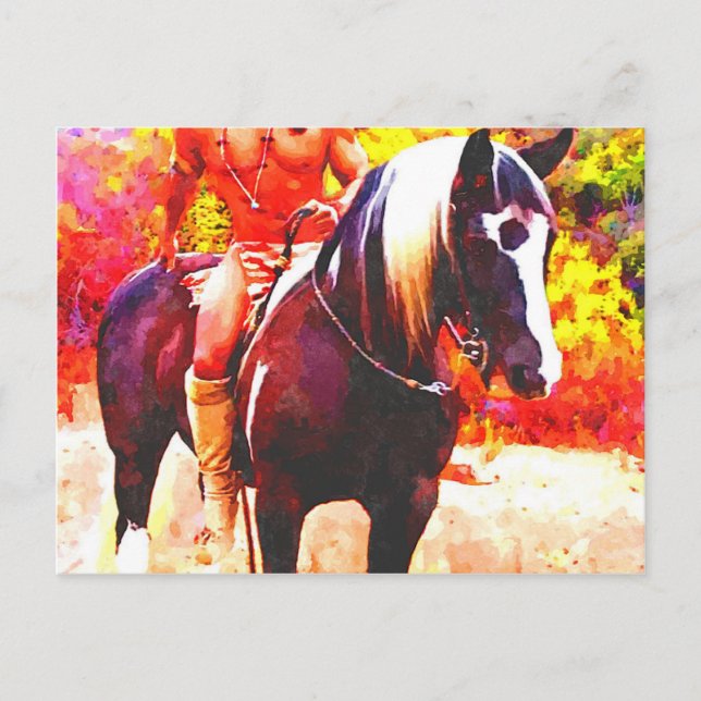 Ursprunglig amerikan på Horseback ♂ Vykort (Framsida)