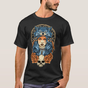 Ursprunglig amerikansk flicka med Varg headdress T Shirt