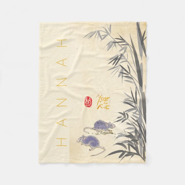 Ursprunglig Bamboo Råtta-målning kinesiskt År Zodi Fleecefilt (Framsidan)