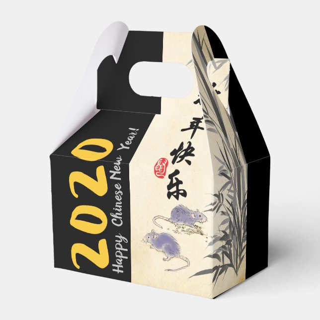 Ursprunglig Bamboo Råttor-målning av kinesiskt Öns Presentaskar (Framsidan Sidan)