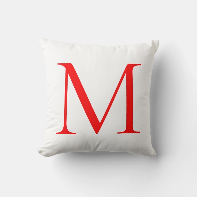 Ursprunglig brev-röd vit monogrammad professionell kudde (Framsida)