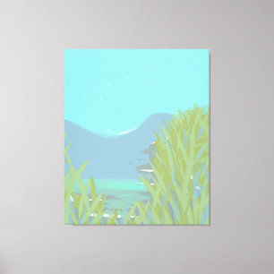 Ursprunglig Contemporary "Sjö"-triptych-teckning Canvastryck