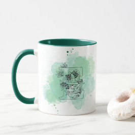 Ursprunglig E Watercolor Monogram Grönt Botaniskt Mugg