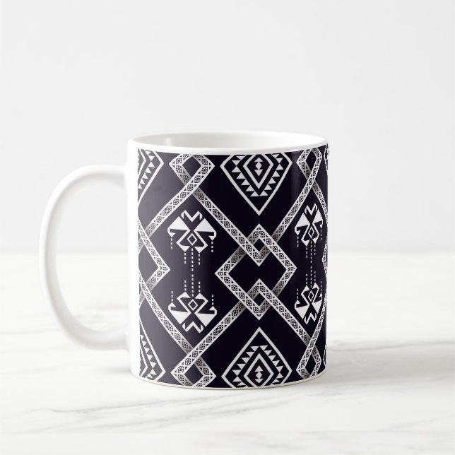 Ursprunglig etnisk, traditionell, sömlös bakgrund. kaffemugg (Vänster)