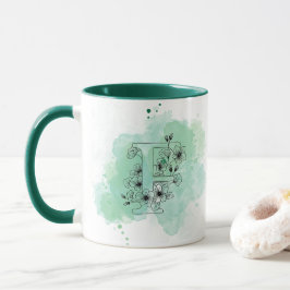 Ursprunglig Grönt för vattenfärg, Monogram, botani Mugg