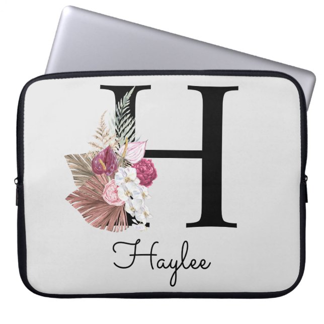 Ursprunglig H Monogrammed Rosa Boho-Blommigt Laptop Fodral (Framsidan)