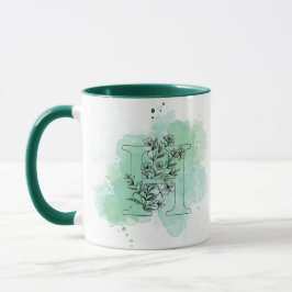 Ursprunglig H Watercolor Monogram Grönt Botaniskt Mugg