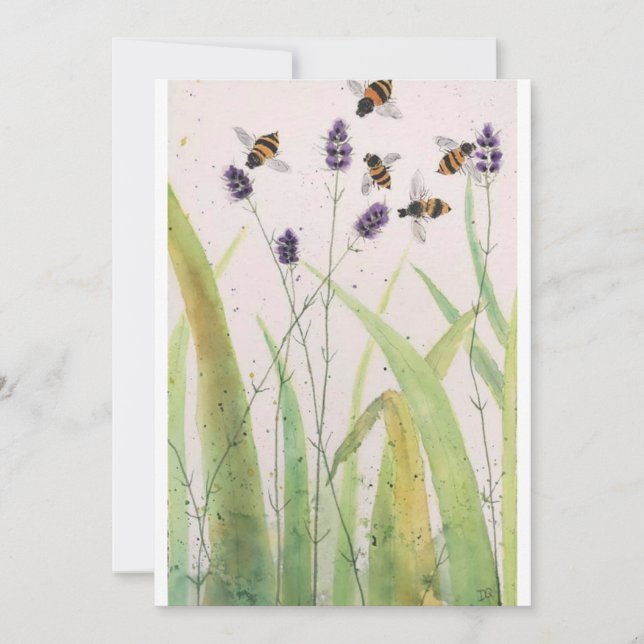 Ursprunglig Humla-vattenfärg på tomt vykort (Framsida)