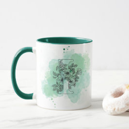 Ursprunglig I vattenfärgsmonogram Grönt botaniskt Mugg