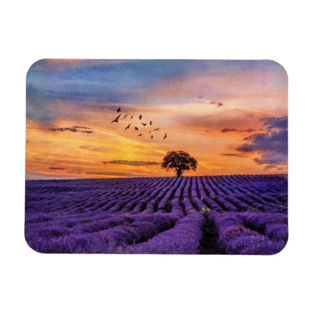 Ursprunglig konst Lone Träd fredliga landskap   Magnet (Horisontell)