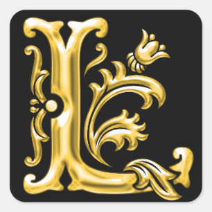 Ursprunglig L Capital Brev Monogram Sticker i Guld Fyrkantigt Klistermärke