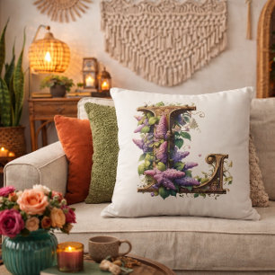 Ursprunglig "L" - Elegant Lilac Blommigt Design Kudde