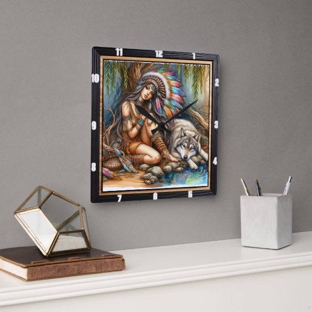 Ursprunglig lugn: Silver Pond Evening Peace Fyrkantig Klocka (Kontor)