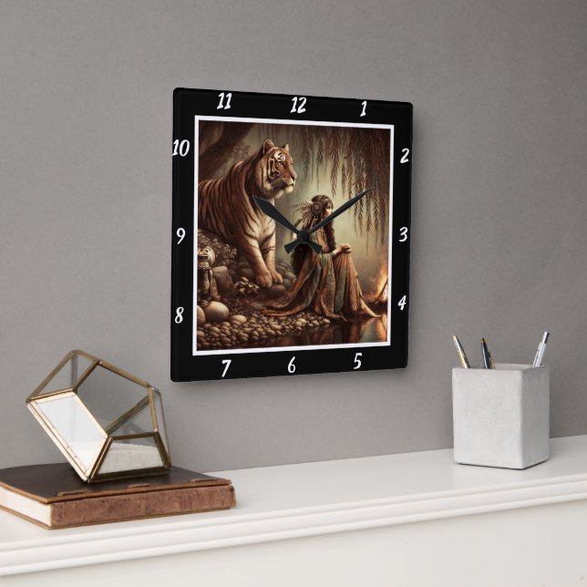 Ursprunglig lugn: Tigers Lugn Silver Pond Fyrkantig Klocka (Kontor)