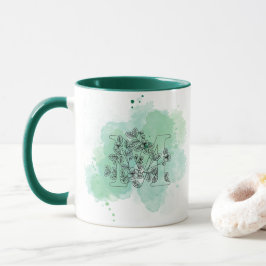 Ursprunglig M Watercolor Monogram Grönt Botaniskt Mugg