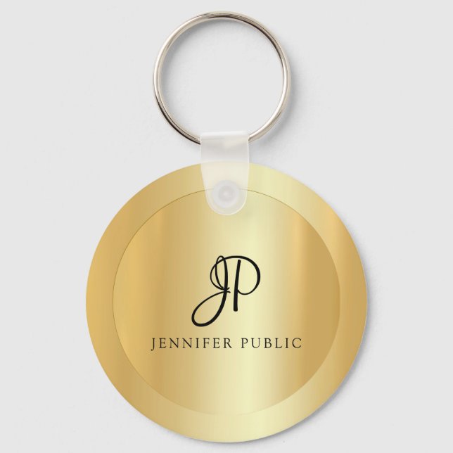 Ursprunglig mall för Faux Guld Elegant Namn Monogr Nyckelring (Framsida)