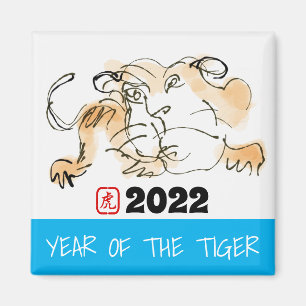Ursprunglig målning 4 kinesiska tigerår magnet