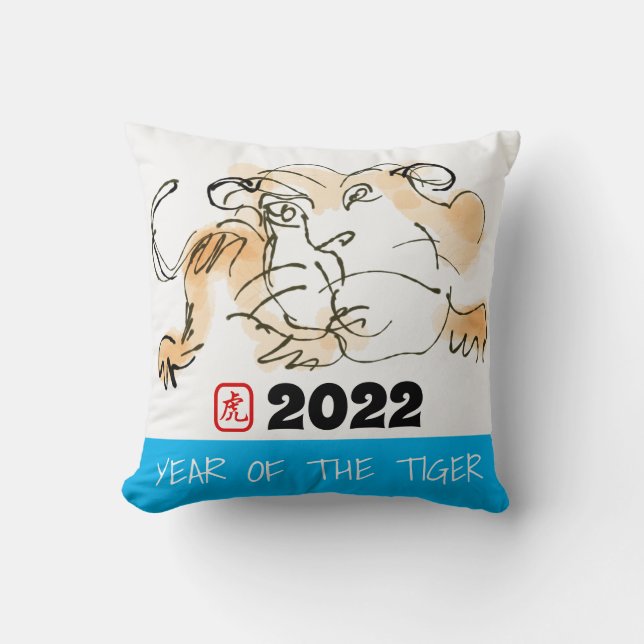 Ursprunglig målning 4 kinesiska tigeråret Sq Kudde (Framsida)