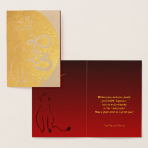 Ursprunglig målning Cat Vietnamese New Year 2023 R Folierat Kort