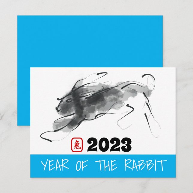 Ursprunglig målning kinesiska kanin, födelsedag HP Helg Vykort (Fram/baksida)