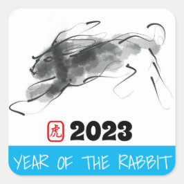 Ursprunglig målning kinesiska kanin, födelsedag Sq Fyrkantigt Klistermärke