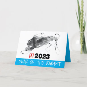 Ursprunglig målning kinesiska kaninåret Födelsedag Helgkort