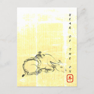 Ursprunglig målning Vatten Buffalo Child Ox Year H Helg Vykort