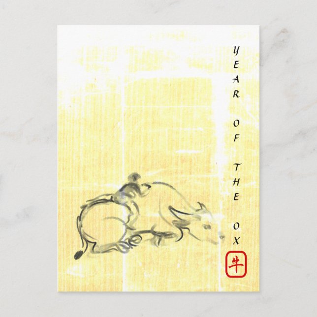 Ursprunglig målning Vatten Buffalo Child Ox Year H Helg Vykort (Framsida)