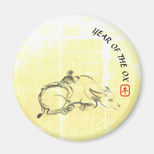 Ursprunglig målning Vatten Buffalo Child Ox Year  Magnet